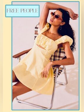🆕 Free People Bom Bom Island Mini Dress Butter Yellow Large